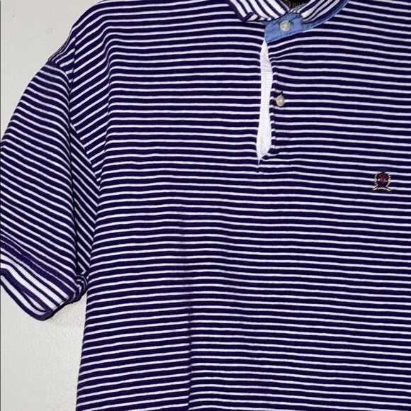 Classic Purple and White Striped Polo Shirt - Picture 6 of 9